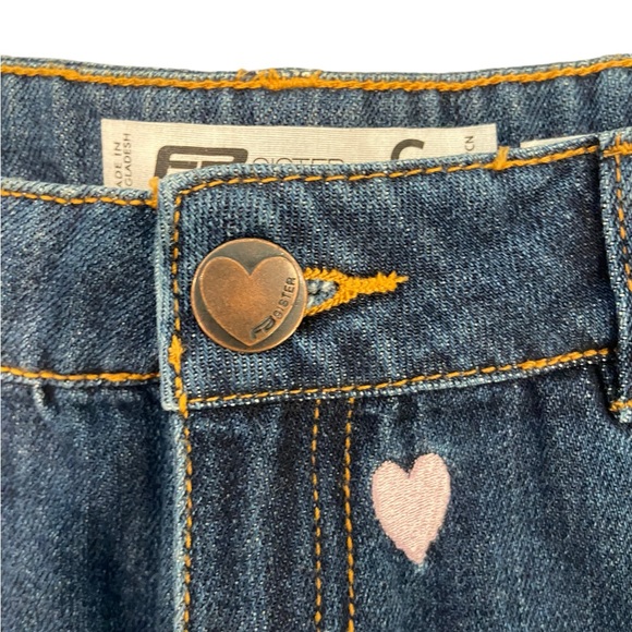 Cut off denim shorts w pink embroidered hearts. Small. Like new. FB Sisters. Sm - Picture 5 of 9